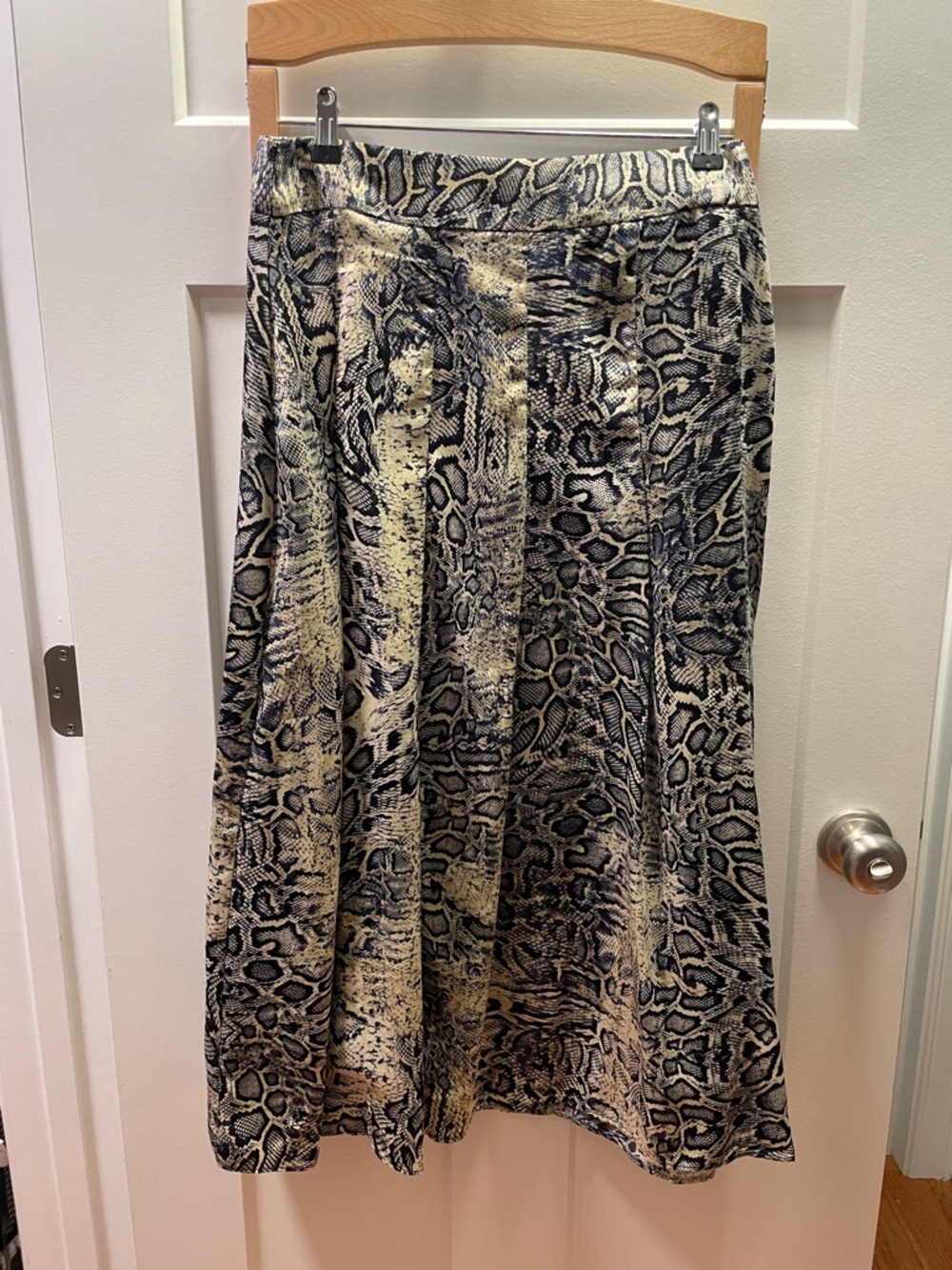 Zara Snake-Print Midi Skirt - Navy & Cream